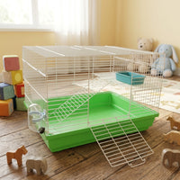 Multi-Level Hamster Cage with External Tunnels, 2 Tier Metal Wire Habitat, Dwarf Hamster Cage with Running Exercise Wheel, Starter Animal Enclosure