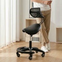 Saddle Stool with Wheels Reclining Stool with Backrest Ergonomic for Office