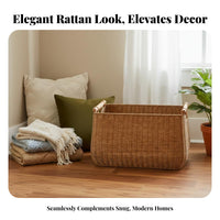 Wickerdesign Bin with Wood Handles Large Capacity Woven Basket with Handles