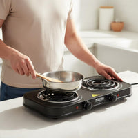 High Power Double Burner Electric Cooktop Independent Temperature Control Double Burner Hot Plate Non-Slip Feet for Office, Small Apartment