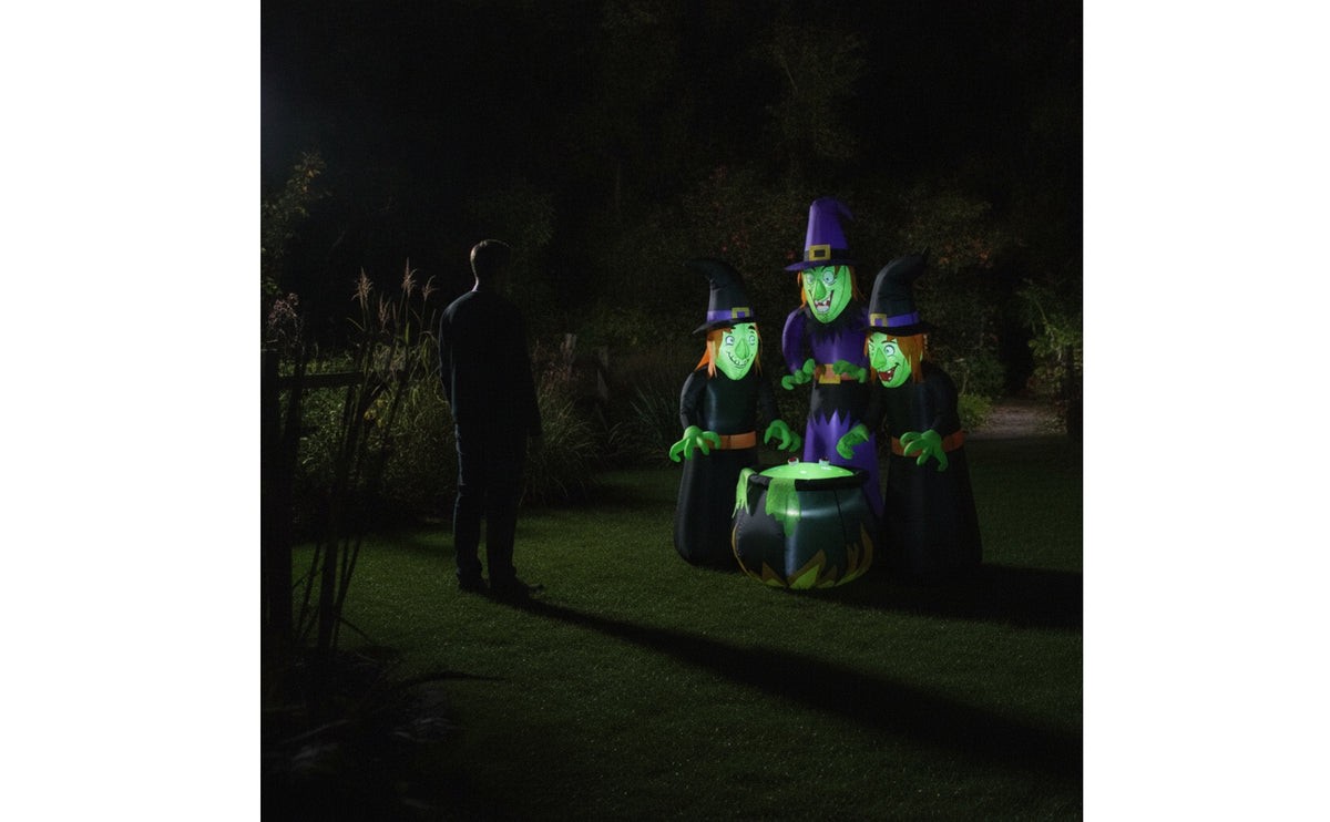 Outdoor Three Witch Around Kettle Inflatable Inflate Inflatable Witches with Kettle Scary Yard Decor Spooky for Lawn