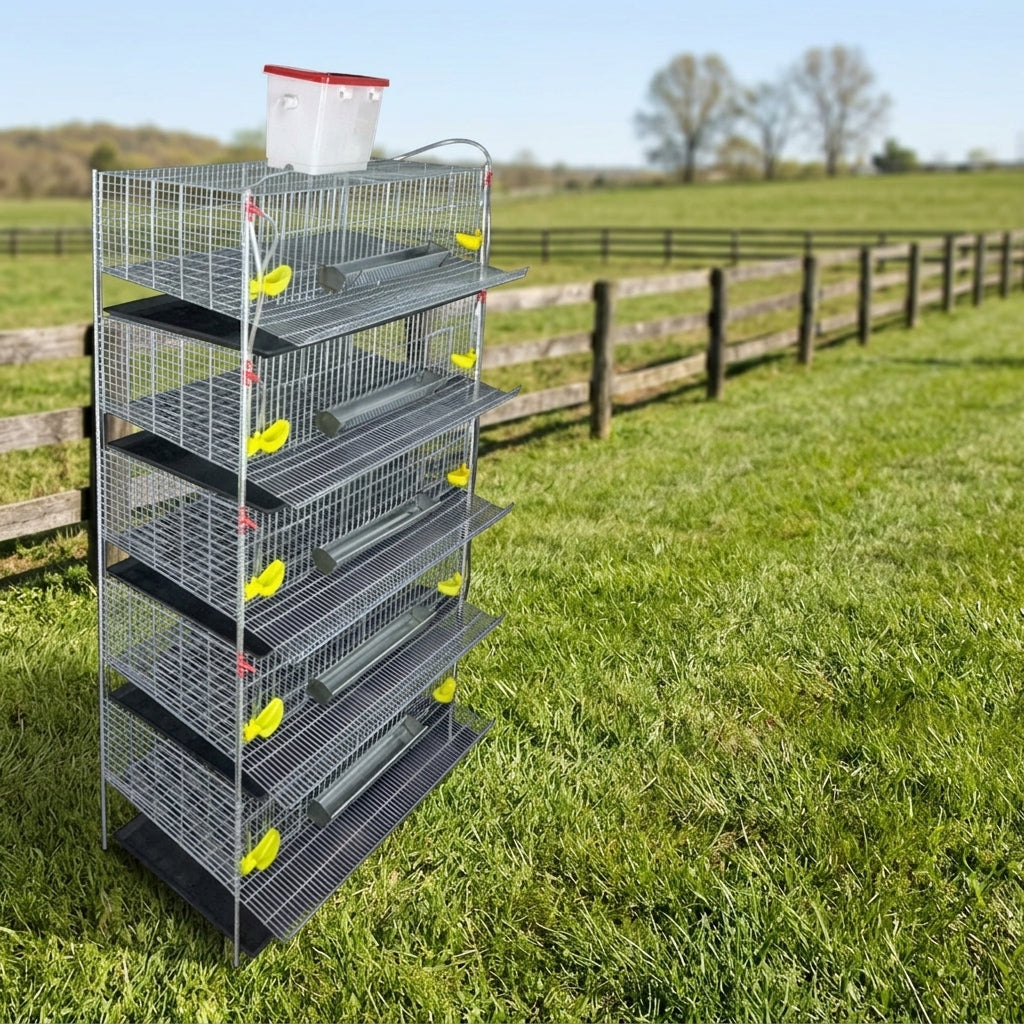 Multi-Tier Quail Cage with Automatic Manure Removal Cage System, 1.95m Elevated Quail Cage for Quail Farming, Large Size Small Animals Habitat