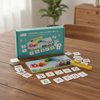 Hands-on Caterpillar Math Board with Beads Educational Wooden Counting Toy with Tweezers Learning Child-Centered Math Board with Cards Preschool for Homeschooling, Kindergarten