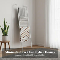 Wall-Leaning Storage Rack Multi-Tier Ladder Towel Rack Space-Saving Leaning Blanket Ladder for Washroom, Bedroom, Living Room