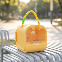 Portable Hamster Cage Travel Hamster Carrier with Handle, Cute Pet Cage with See-Through Lid and Ventilation, Rectangular Outdoor Pet Transport
