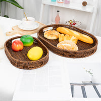 3 Pieces Oval Woven Tray Raised Rim Handwoven Serving Basket Decorative