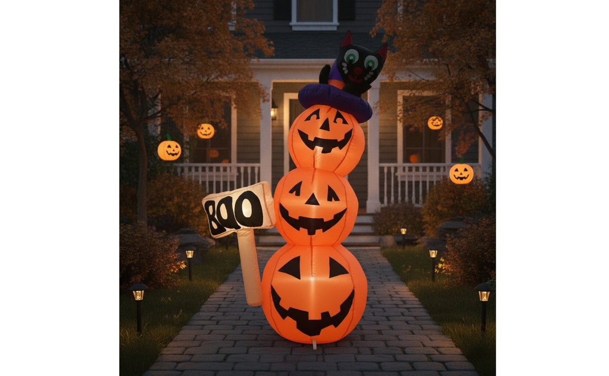 Stacked Pumpkin Inflatable Spooky Halloween Inflatable Pumpkins Festive Pumpkins with Magician's Hat for Homeowners