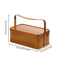 Woven Basket with Handle Handmade Bamboo Storage Basket Portable Woven Bamboo Container with Lid for Tea Service