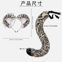 Halloween Animal Tail Headpiece Set for Cosplay Snow Leopard Ears Headband and Tail Prop