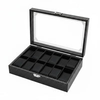 Carbon Fiber Watch Box Clear View Lid Watch Collection Organizer Men's Jewelry Organizer Secure Metal Clasp