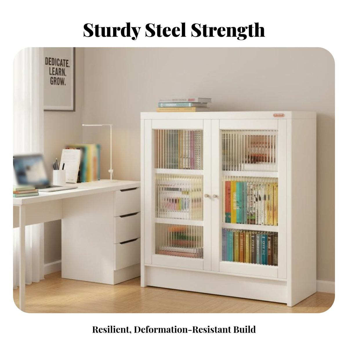 long-lasting Steel Construction upright Display Case with Glass Doors Multitier Storage Tall Curio Cabinet with Transparent Doors Space-Saving storage shelf Easy to Clean for Book Lovers, Office Workers, homeowners, Study Room, Bedroom, Kitchen