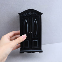 1:12娃娃屋DOLLHOUSE迷你家具黑色纯手工雕花迷你柜子微场景衣柜