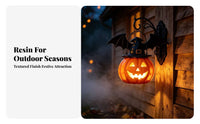 Spooky Pumpkin Light with Witch Hat | Warm Internal Glow, Jack-O'-Lantern with wing wing-like projections, for Porch