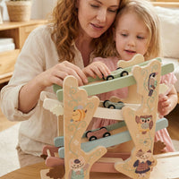 Wooden 4-Track Inertia Glider Car Toy for Toddlers