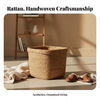 Lidded Woven Basket Japanese design Laundry Hamper Handwoven Design for Dorm Room