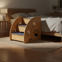 Non-Slip Dog Stairs Wear-Resistant Non-Slip Pet Steps Dog Stairs for High Bed Hardy Wood Wooden Pet Steps Paw Print Cutouts