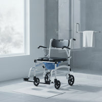 Padded Wheeled Commode Chair Aluminum Commode Chair with Wheels Sturdy Portable Toilet with Container Comfortable for Disabled, Elderly, Bedside