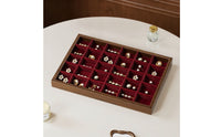 Jewelry Tray with Velvet Lining Minimalist Wood Grain Jewelry Organizer Wooden for Vanity, Dresser