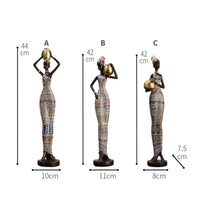 3 Pieces African Woman Statue Hand-Painted African Lady Figurine Resin Material