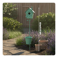 Decorative Birdhouse Stake with Planter Vintage Style Metal Birdhouse Garden Stake Freestanding Wrought Avian Feeder Planter for Yard, Balcony