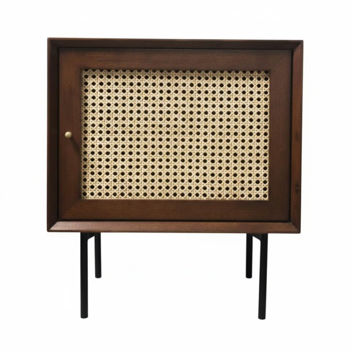 Rattan Door Nightstand Sturdy Wood Construction Bedside Table Vintage Design Versatile for Homeowners, Students, Bedroom