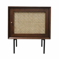 Rattan Door Nightstand Sturdy Wood Construction Bedside Table Vintage Design Versatile for Homeowners, Students, Bedroom