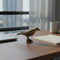 Brass Crow Figurine Good Luck Charm Metal Raven Sculpture Antique Bird Statue for Collectors, Office Desk, Bookshelf