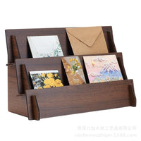 Wooden Jewelry Display Stand with Card Holder, Three-Layer Ladder Design
