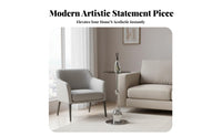 Round Glass-Top End Table Mixed Material Construction for Homeowners, Renters