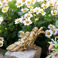 Sleeping Fairy Sisters Statue Whimsical Design Bronze Finish Fairy Ornament