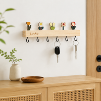 Solid Oak Key Rack, Handmade for Hallway & Entryway, Mini Key Holder with 3 Hooks for Wall Mounting