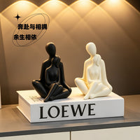 侘寂风情侣拥抱造型摆件创意抽象人像艺术家居卧室电视柜装饰品