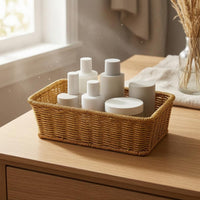 Desktop Basket Imitation Rattan Rectangular Woven Basket PP Plastic