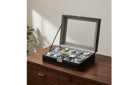 Leather-Style Watch Box Multi-Slot Watch Case Padded Shielded for Collectors, Dresser, Home
