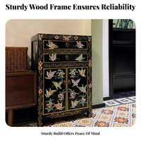 Tibetan Painted Chest Antique Finish Bedside Cabinet Ornate features sturdy Construction for Homeowners, Bedroom, Entryway