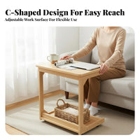 Mobile with Lockable casters C-Shaped Snack Table Space-Saving Design Rolling C-Shaped Stand Slides Under Sofa or Bed Household Furniture Multi-Functional for Apartment Dwellers, Remote Workers, Living Room, Small Spaces, Home Office, Bedroom