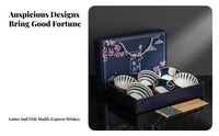 Ceramic Dinnerware Set, Bowl and Plate Gift Set, Assorted Chinese Designs, Gift for Friends or Clients, Hand-Painted