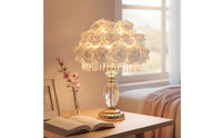 Floral Flower Table Lamp Romantic Bedside Lamp Decorative Crystal-Style for Bedroom, Reading Corner