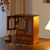 Glass Door Jewelry Cabinet Walnut Finish Home Organizer Large Capacity