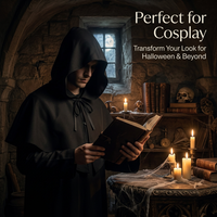 Carnival Hooded Cloak for, Gothic Fancy Dress Costume, Medieval Cosplay Cape wit #variant:Black
