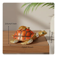 Mother and Child Tortoise Box Hand-Painted Enamel Jeweled Turtle Figurine