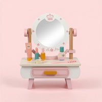 Pretend Vanity Table with Mirror Child-Friendly Toy Vanity Set Sturdy Grooming Station for Bedroom