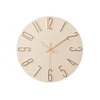 Slim-Edge Frameless Wall Clock Raised Numerals Silent Quartz Clock Wood-Grain