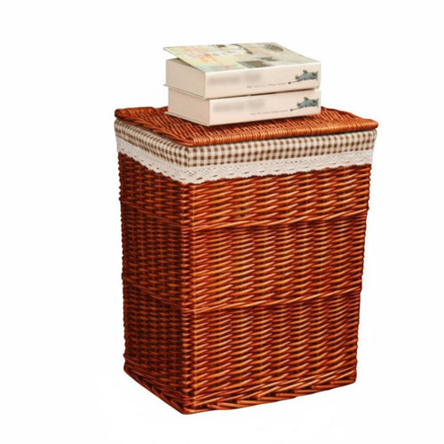 Round Wicker Bin Woven Design Laundry Hamper Multi-Purpose for Parents, Students