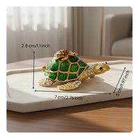 Mother and Child Tortoise Box Hand-Painted Enamel Jeweled Turtle Figurine