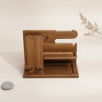Phone Stand Wooden Desk Organizer Watch Holder 2-Tier Desk Shelf Multipurpose for Office