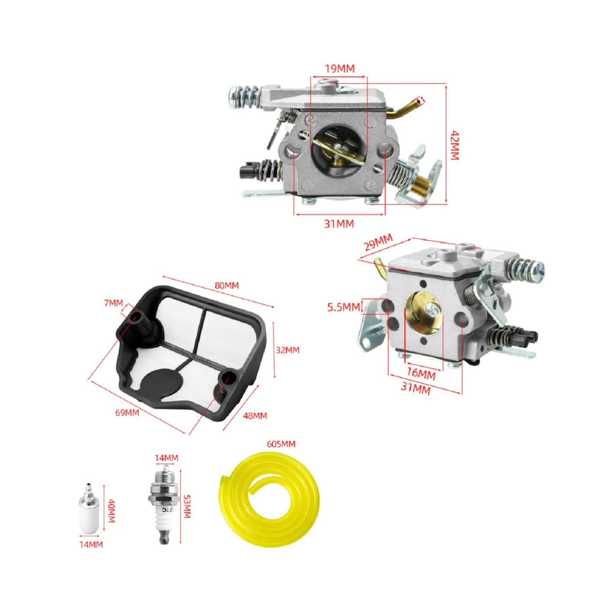 Replacement Chainsaw Carburetor 2-Cycle Carburetor with Gaskets High Temperature Diaphragm Rebuild Kit
