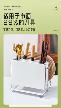 Kitchen Knife Holder Organizer with Chopstick Rest and Cutting Board Slot