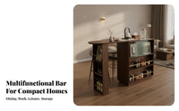 1 Piece Extendable Bar Table Cabinet Retractable Sideboard Sintered Stone Top Fluted Glass Storage Suitable for Entertainers Adults Living Room Divider Kitchen Home Decoration