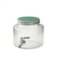 Large Capacity Glass Beverage Dispenser Spigot Wide Mouth Cold Drink Barrel Tap Easy to Clean Fruit Water Infusion Jar Food-Safe-Safe for Refrigerator, Home Bar, Parties, Buffets